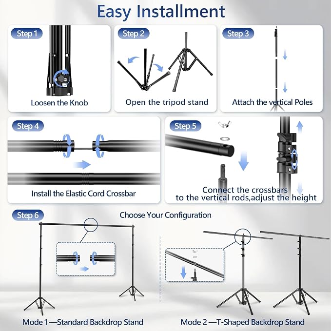 EMART 3-in-1 Backdrop Stand 10x8.5 ft Adjustable Photography Banner Stand | T-Shape Back Drop Stand for Party, Wedding, Events Dectorations, Background Support kit for Photo Video Studio with 8 Clamps - Image 8