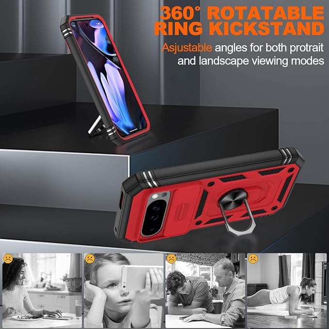 Gritup for Pixel 9 Pro XL Case Military-Grade Shockproof with Kickstand | with 2 PCS Screen Protector, Slide Camera Cover, Heavy Duty Outdoor Protection Funda para Pixel Pro 9 XL Cover, Red+Black - Image 8