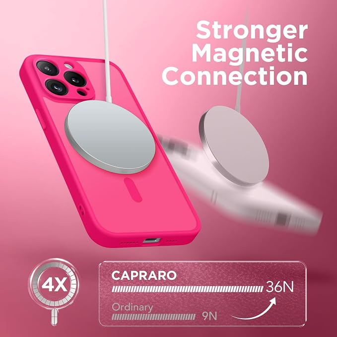 CAPRARO for iPhone 15 Pro Case, Compatible with MagSafe Hot Pink | Upgraded [Full Camera Protection] Shockproof Protective Slim Translucent Matte Magnetic Phone Case 6.1'', Hot Pink - Image 4
