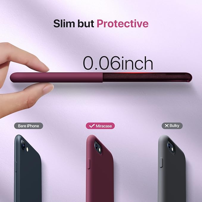 Miracase Silicone for iPhone SE 2022/SE 2020/7/8 Case,Wine Red | Ultra Slim Cover with Screen Protector, Soft Microfiber Lining, Multi-Color Premium Silicone Shockproof Phone Case - Image 3