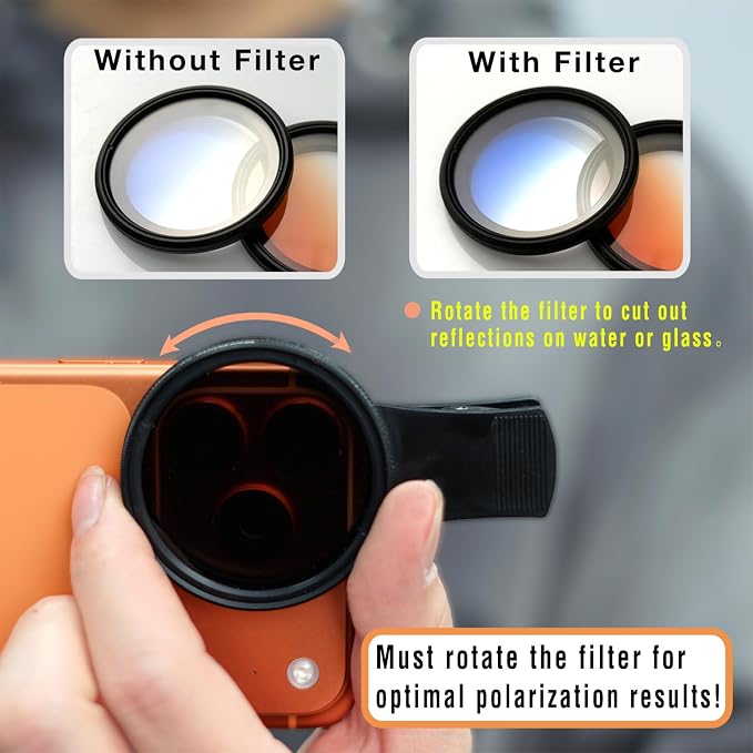 52mm Clip-on CPL Phone Camera Lens Filter, Fits iPhone 11 to 17 | Upgraded Portable Smartphone Polarizing Lens for Enhanced Photography - Image 2