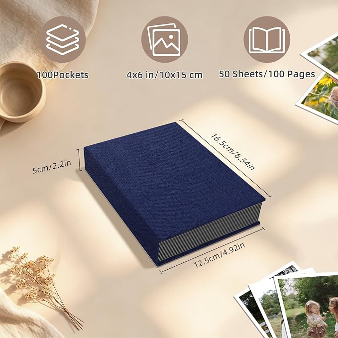 Popotop Photo Album 4x6 100 Pockets for Wedding Gifts,Linen Hardcover Picture Albums for Family Anniversary Baby Vacation Pictures - Image 3