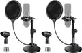 Multifunctional Desktop Microphone Stand, Adjustable Mic Stand Desk with Pop Filter, Shock Mount, Microphone Clip, 5/8" to 3/8" Metal Screw Adapter (Pack of 2) by BILIONE