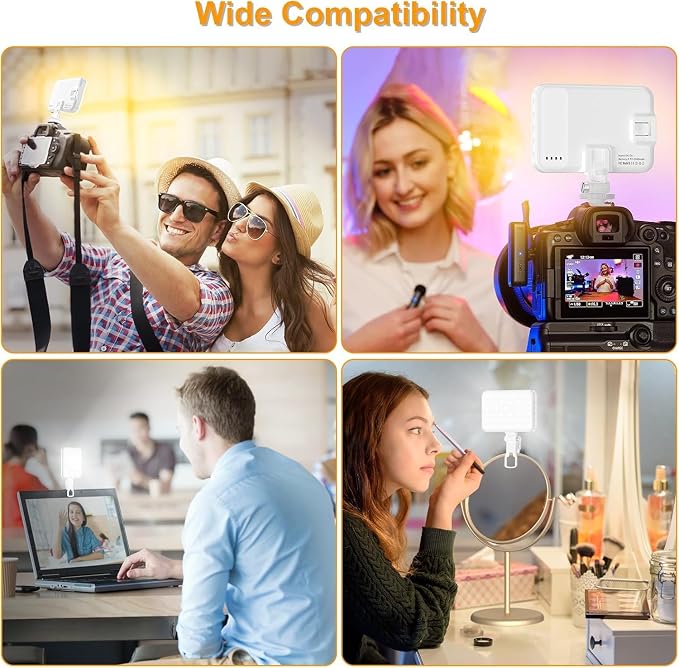 Selfie Light, LED Camera Light Video Lights 60 LED 2200mAh Rechargeable Phone Light 7 Modes, 10-Level Brightness, Portable Clip on Light for Phone/Tablet/Laptop White - Image 6