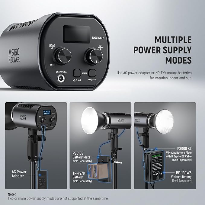 NEEWER MS150 LED Video Light with 2.4G/APP Control, 130W 5600K Studio Daylight Mini COB Continuous Output Lighting, 66800lux/1m, CRI 97+/TLCI 98+, 9 Effects, 0-100% PWM Dimming, Bowens Mount Adapter - Image 7