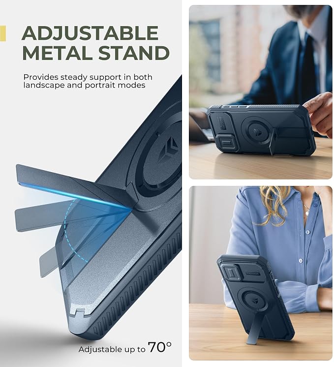 Dexnor for iPhone 16 Plus Case with Slide Camera Cover & Adjustable Kickstand, Magnetic Rugged Shockproof Bumper Cases Heavy-Duty Mangetic Protective Cover,Navy Blue - Image 5