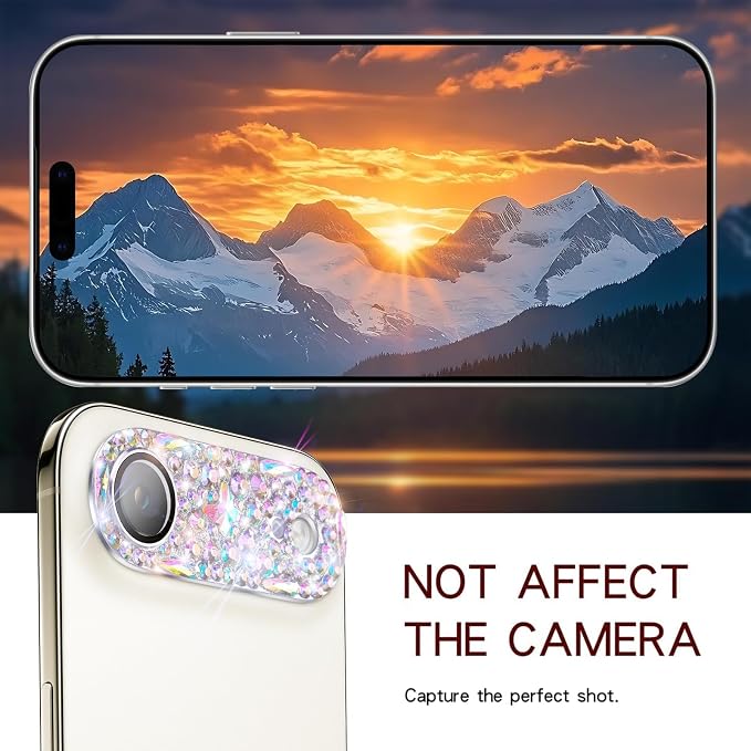 Bling Diamond Camera Lens Protector Compatible with iPhone 17 Air, Metal Glitter Gem Camera Cover，9H Tempered Glass lens full Screen Sparkle Rhinestone Protector - Image 6