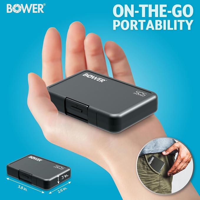 Bower Sky Capture Series Memory Card Case | Rugged Hard Plastic Exterior with Shock Absorbing Liner, Secures up to 12 Memory Cards with Snap-in Locking System for SSD/SD/Mini SDHC Flash Drive | Black - Image 4