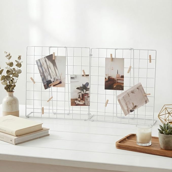 Double-Sided Foldable Desktop Photo Display Board White | 20 Wooden Clips, Photo Display Organizer, Accessory & Handcraft Display, Photo Display Board, For Home Office - Image 6