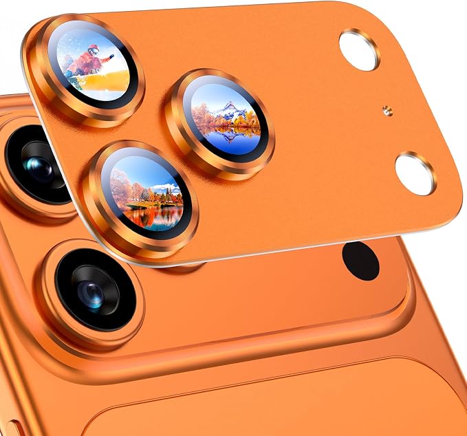 Uyiton for iPhone 17 Pro Camera Lens Protector, Metal Frame Glass Cover | Not Easy to Break, Strong Adsorption, Case-Friendly, Metal 9H Sapphire Glass Rear Camera Screen Cover, Cosmic Orange by Uyiton