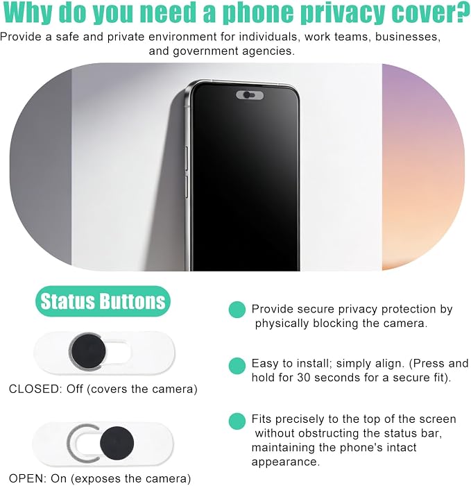 2pcs Cell Phone Front Camera Cover for Android Pixel Galaxy iPad | Centered Single Camera Slide Privacy Protection, Web Cam Protector for Computer Laptop Ultra-Thin Webcam Cover (Black) - Image 3