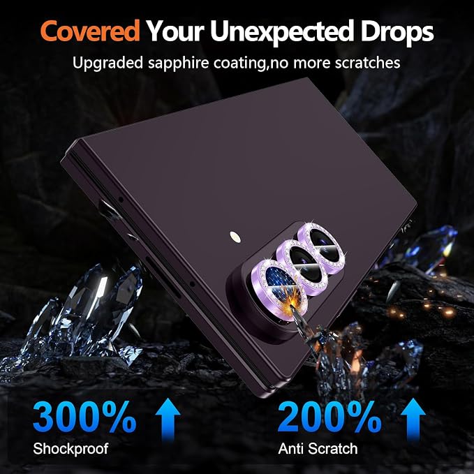 for Samsung Galaxy Z Fold 8 Ultra Camera Lens Protector, Individual Metal Ring Tempered Glass Lens Cover, [Strong Adsorption] Scratch Resistant Ultra-Thin HD Clear Lens Cover, 1 Set-Purple Diamond - Image 5