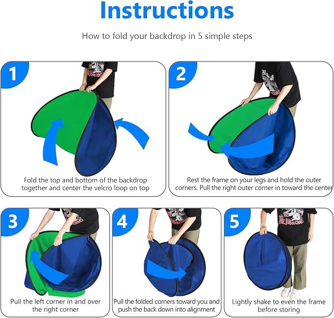 NEEWER Chromakey Backdrops, Double Sided Green Screen and Blue Screen, 2 in 1 Collapsible and Reversible Background for Photography, Gaming and Live Streaming, 5'×6.6'/1.5m×2m (Green/Blue) - Image 7