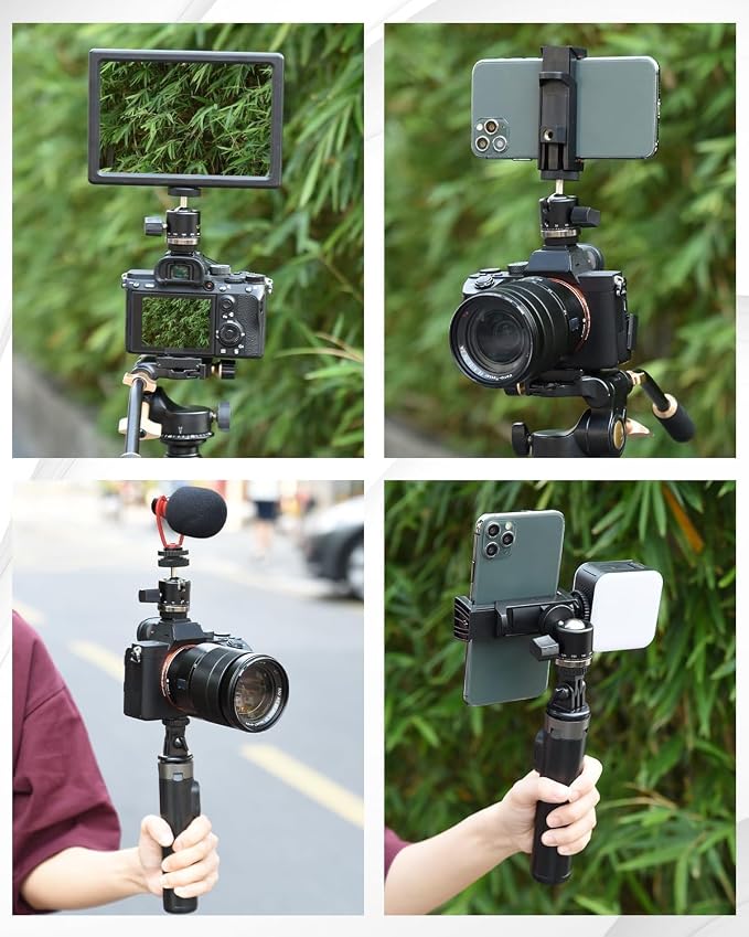 UTEBIT Panoramic Tripod Head with 1/4" Camera Hot Shoe Mount, Black | Mini Ball Head DSLR Camera Mount Adapter Photograph Attachment Accessories for Action Cameras Cam Smartphone Light Microphone - Image 3