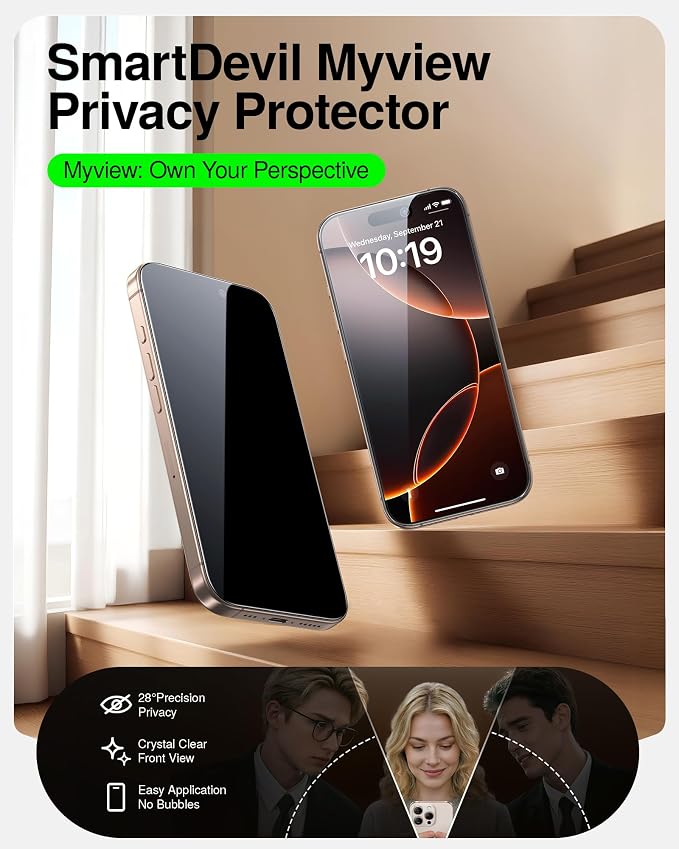 SMARTDEVIL 2 Pack Privacy Screen Protector for iPhone 16 Pro Max, Anti-Spy | Military-Grade Shatterproof Protection, Tempered Glass Film , 9H Hardness, Fast & Easy Installation, Case Friendly Design - Image 2