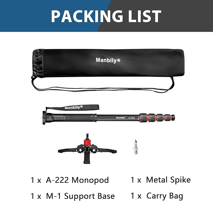 Extendable Camera Aluminum Monopod with Feet,Portable Travel Monopod with Removable Tripod Stand Base for DSLR Canon Nikon Sony Video Camcorder,5 Sections up to 67-in,Max Load 15.5 Lbs（A-222） - Image 7