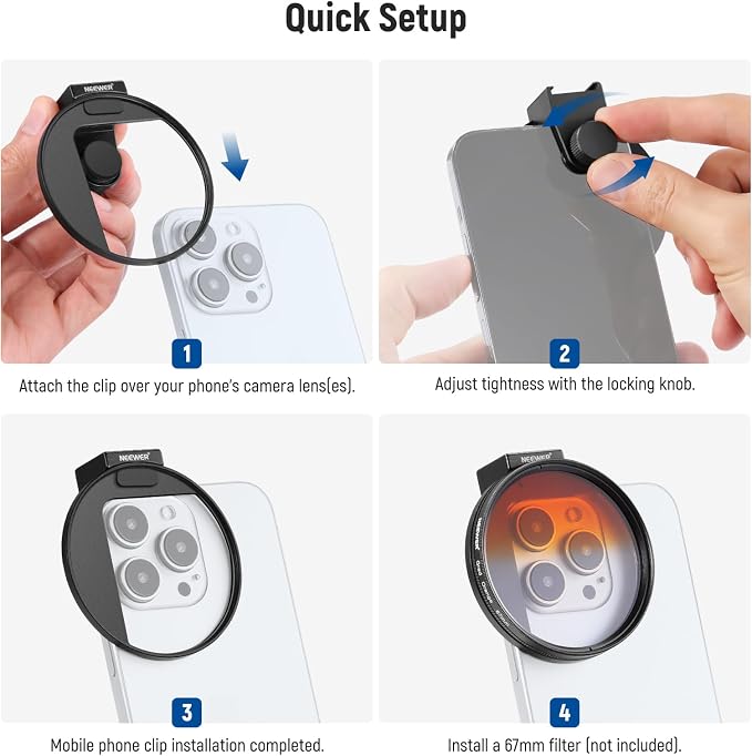 NEEWER 67mm Phone Filter Mount, Adjustable Threaded Lens Filter Clip with Cold Shoe Mount Compatible with iPhone 17 16 15 Pro Max Plus 14 13 Samsung Galaxy S25 Ultra S24, LA006 - Image 7