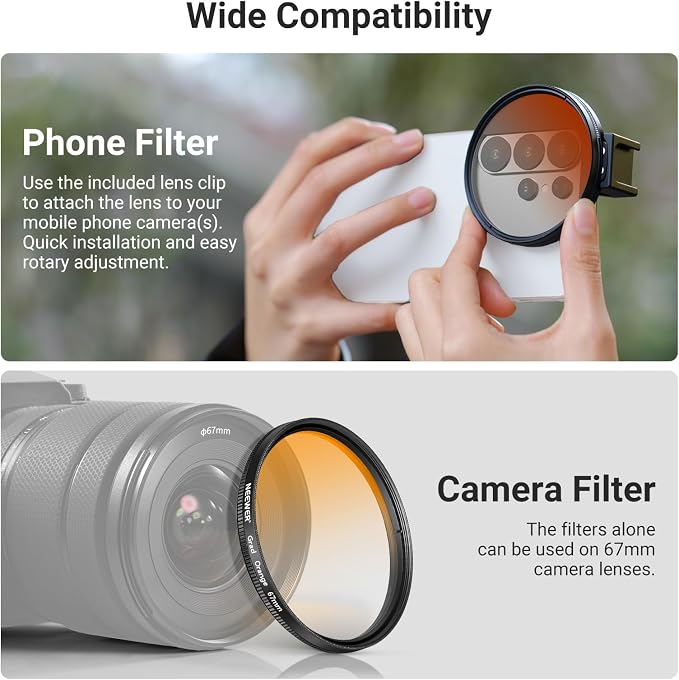 NEEWER 67mm ND Filter Kit with Cold Shoe Phone Filter Clip, 7 Pack 4X Graduated Color + Star + ND 32 + CPL Lens Filters, Compatible with iPhone 17 16 Android Samsung Galaxy S26 Ultra, FL-P15 - Image 6