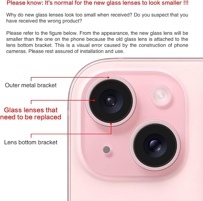 ASDAWN Back Rear Camera Lens Glass Replacement for iPhone 15 6.1 inch and 15 Plus 6.7 inch with Pre-Installed Adhesive, Back Lens Glass with Installation Manual + Repair Tool Set - Image 6
