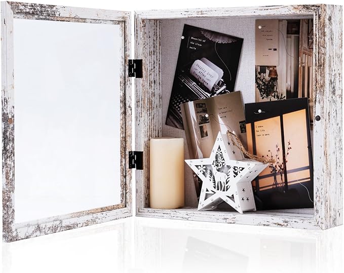 Muzilife 11x11 Shadow Box Picture Frame, 2.16 Deep, Real Glass, Rustic White by Muzilife