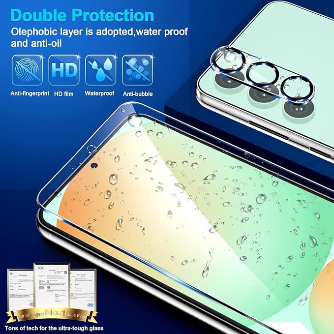 firtstnow 3 Pack for Samsung Galaxy S24 FE Screen Protector Tempered Glass + 3 Pack Camera Lens Protector, Military Grade Shatterproof, 9H Hardness, Fingerprint Unlock, Case Friendly 6.7 Inch - Image 6