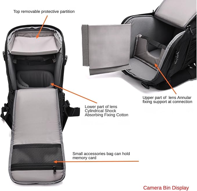 ZZQ&CCF Telephoto Lens Camera Backpack for Canon RF 200-800/100-500, Lens Case Bag for Nikon Z 180-600, Camera Pouch Compatible with Sony FE 200-600/FE 400-800/300—Black - Image 6