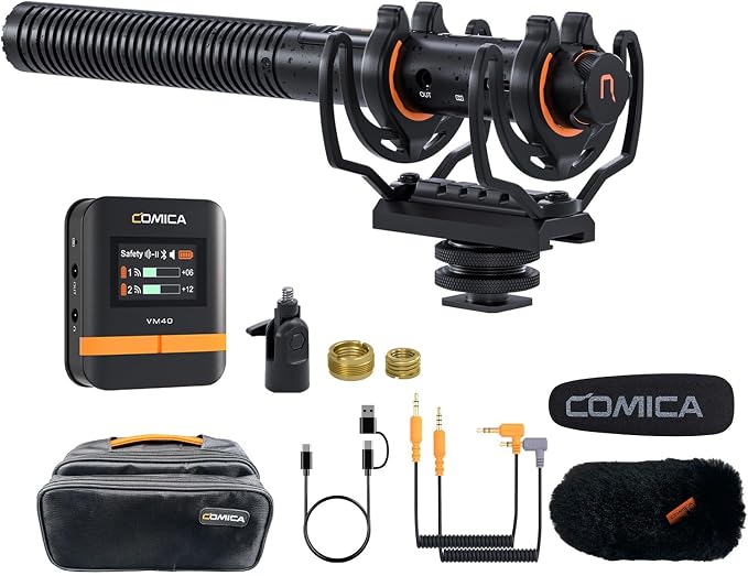 COMICA VM40 Wireless Shotgun Microphone for Camera,Smartphone and PC | with Receiver Support APP Control USB C Digital Output for Video Recording, Podcasting and Interview by COMICA