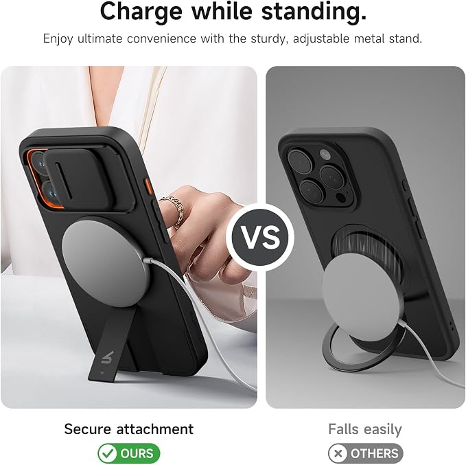 SURITCH for iPhone 15 Pro Case with Magnetic Camera Slide Cover and Adjustable Kickstand, Compatible with MagSafe, Shockproof Bumper Case Slim Protective Cover 6.1 Inch, Black - Image 5