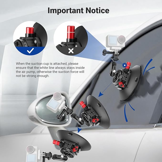 NEEWER 6"/15.2cm Camera Suction Cup Mount with Ball Head Magic Arm, Metal Suction Cup Mount on Car Windshield Dash for Camera/Action Camera/Phone Holder, with 1/4" & 3/8" Mounting Holes for ARRI - Image 6