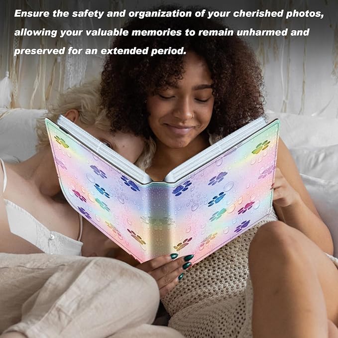 DEGDFSGR Small Photo Album 4x6 60 Pockets 120 Photos - Adventure Book Baby Photo Albums Photo Books for 4X6 Pictures Memory Book with Black Elastic Band for Photo Storage, Colorful Footprint - Image 7