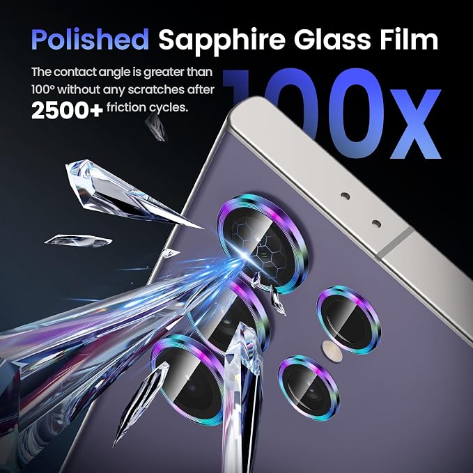 Tensea Compatible with Samsung Galaxy S24 Ultra Camera Lens Protector | 9H Tempered Glass Camera Cover Screen Protector Metal Individual Ring [Installation Tray][Case Friendly] - Image 5
