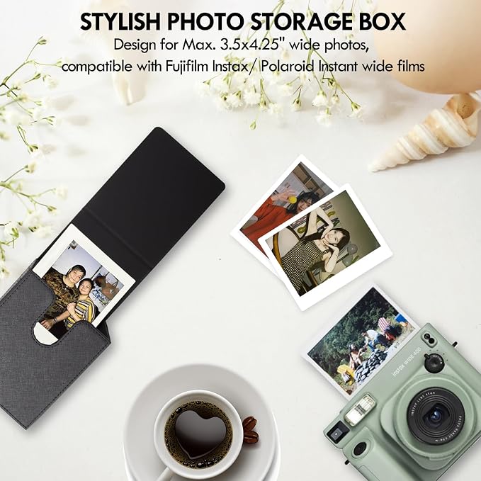 Photo Case for Instax Wide Film, 3.5x4.25” Photo Storage Box Fits for Fujifilm Instax Wide 400/300/210Wide EVO, Picture Holder for Polaroid 600/I-Type/OneStep2 Instant Film - Black - Image 2