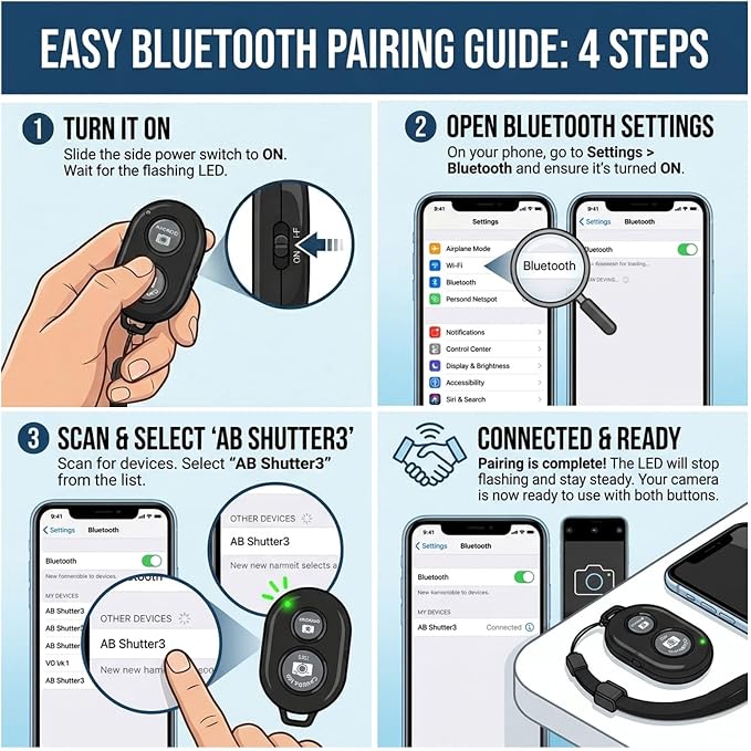 Ruittos Phone Tripod Mount Adapter with Camera Remote Controller, Cell Phone Holder Clip with Adjustable Clamp Compatible with iPhone, Samsung, HTC, Huawei etc., Include Wrist Strap - Image 6