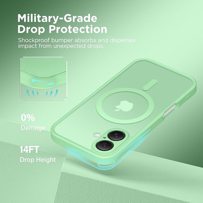 CAPRARO for iPhone 16 Case, Compatible with MagSafe | Upgraded [Full Camera Protection] Protective Translucent Matte Women Girl Magnetic Phone Case Cover, Bamboo Green - Image 5