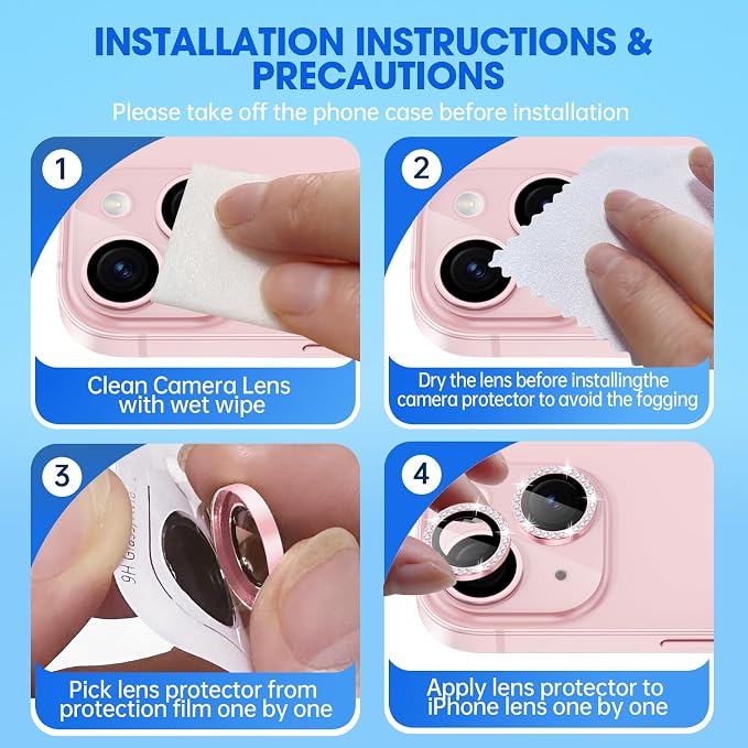 for iPhone 15/15 Plus Camera Lens Protector Bling Diamond, Pink | Individual Metal, 9H Hardness, Scratch Resistant, Shockproof, Drop Protection, Case Friendly, Stylish Accessories - Image 6