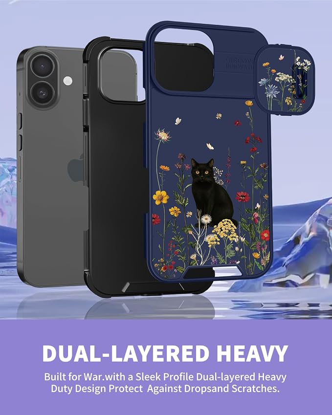 for iPhone 17 Case - Women Cute Phone Cover Girly Pretty Fancy Unique Aesthetic Design Slide Camera Cover Protective Case for Apple for iPhone 17, Black Cat - Image 5