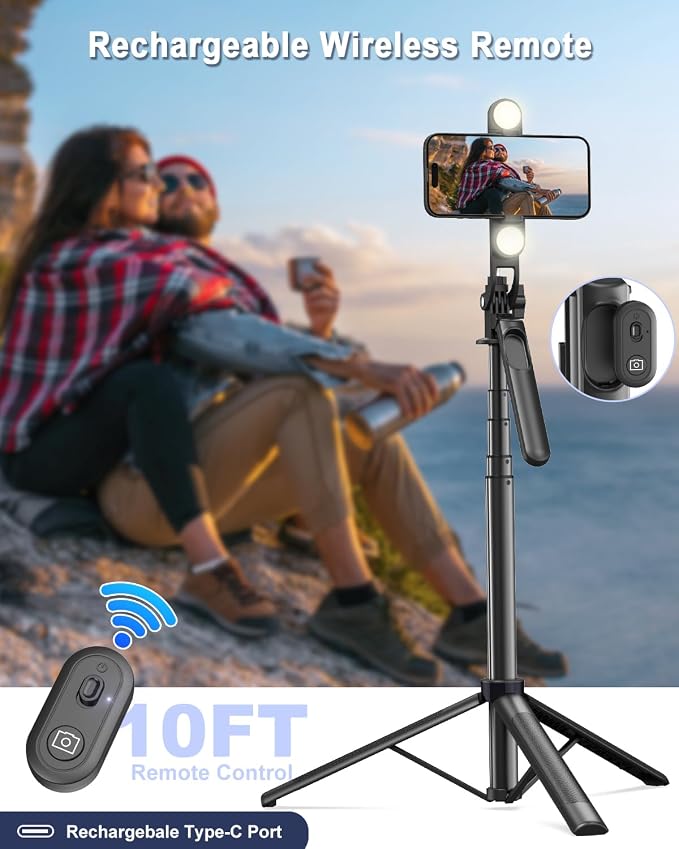 Yeaki 71" Phone Tripod,Tripod for iPhone with Fill Light and Rechargeable Remote,Aluminum Selfie Stick Phone Stand Compatible with Cell Phone/Camera/Ring Light/DJI/GoPro - Image 7