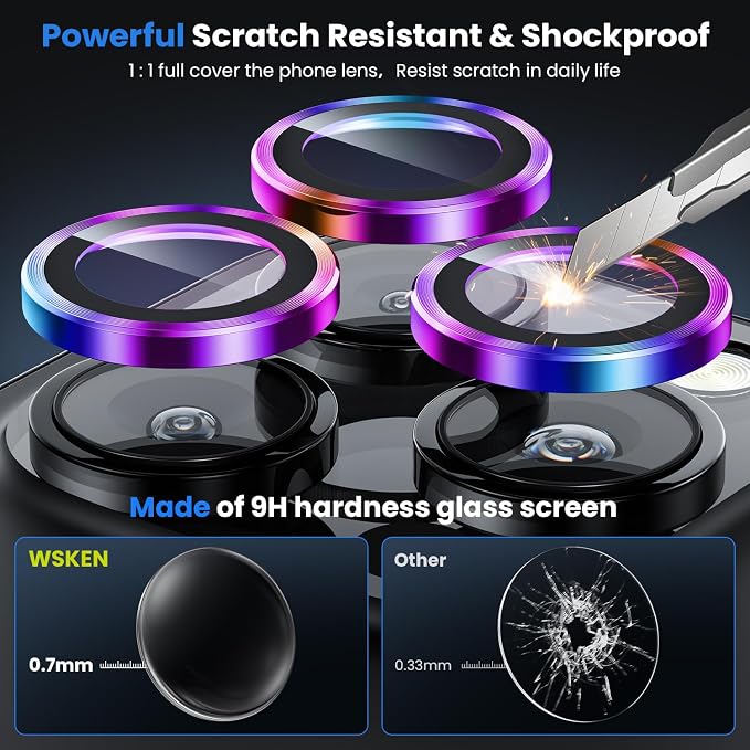 WSKEN for iPhone 16 Pro/iPhone 16 Pro Max Camera Lens Protector | Original Shooting Mode, Individual Metal Cover Film, Shatterproof HD Tempered Glass Camera Screen Protector, Colorful - Image 3