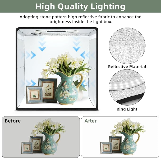 Lightdow 10"x10"x10" Photo Studio Light Box Photography with 96 LEDs (CRI>95), 6 Backdrops - Portable/Dimmable/Versatile Folding Shooting Tents for Toys/Jewelry/Watches/Cosmetics Photography - Image 6