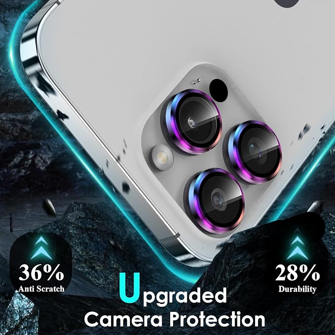 YWXTW CameraLens Protector,[1 Step Installation Tray] Tempered Glass Screen Metal Individual Cover Accessories Case Friendly (Multi-Coloured Titanium) (iPhone 15 Pro/15 Pro Max) - Image 3