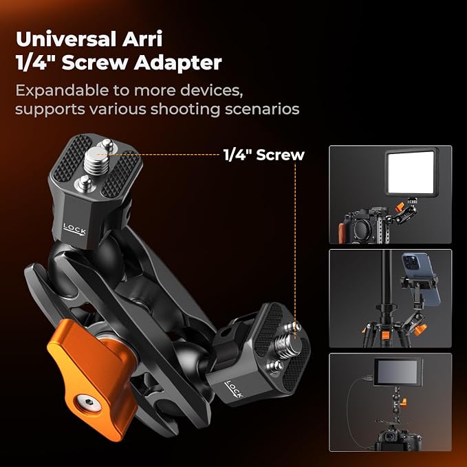 K&F CONCEPT Dual Ball Heads Magic Arm, Articulating Magic Arm | with 1/4"-20 Screw, 360° swivelling Ball Head, Aluminum Alloy Camera Monitor Mount Arm, MS14 - Image 4