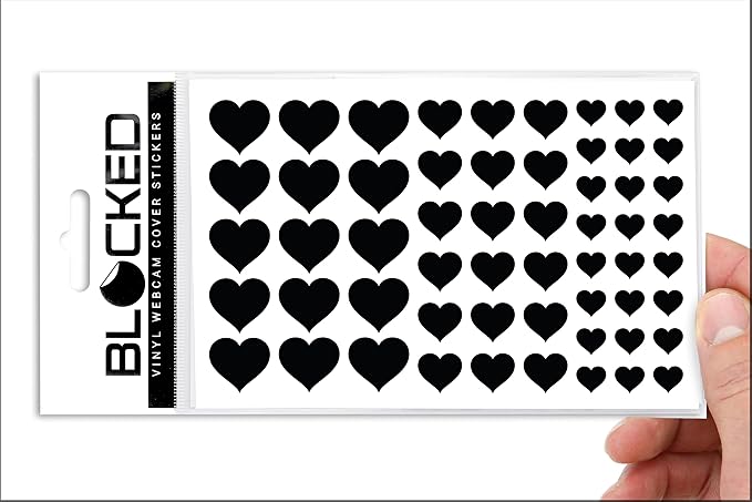BLOCKED Original Vinyl Webcam Cover Stickers | Restickable & Stackable Privacy Covers | for All Camera-endable Devices | 3-Sizes | 57 Black Hearts (Muted Matte) by BLOCKED
