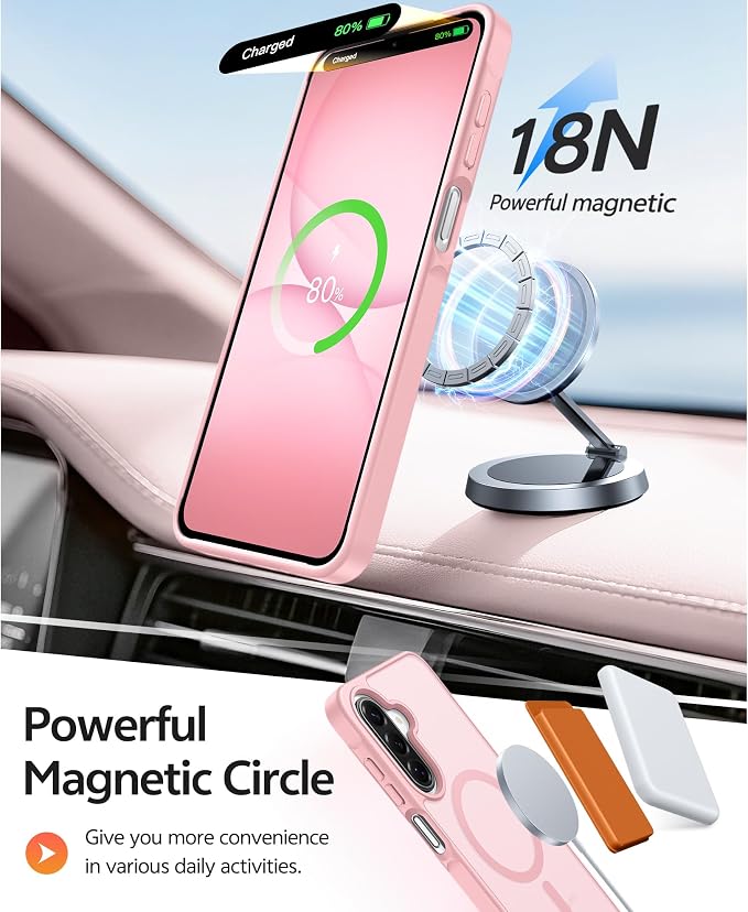 FNTCASE for Galaxy A17/A16 5G Phone Case, Fit for Magsafe, Screen Protector | Translucent Matte, 14FT Military Grade Drop Protection, Slim Shockproof Protective, for Samsung A 17 A 16 Cover, Light Pink - Image 3