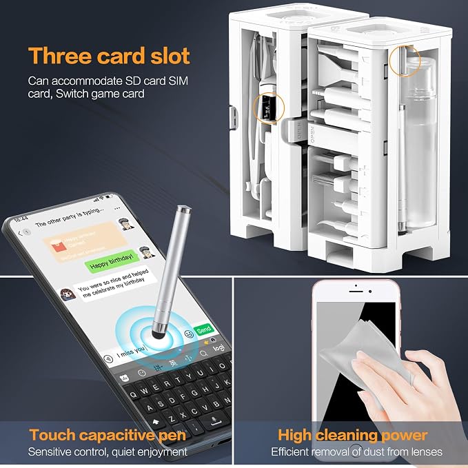 34-in-1 Electronics Cleaning Kit for iPhone, AirPods, Keyboard, USB C, Port | Professional, Multi-Purpose Cleaning Kit, With Cleaning Putty, Microfiber Cloth, Compact Portable Design White sunoyar - Image 6