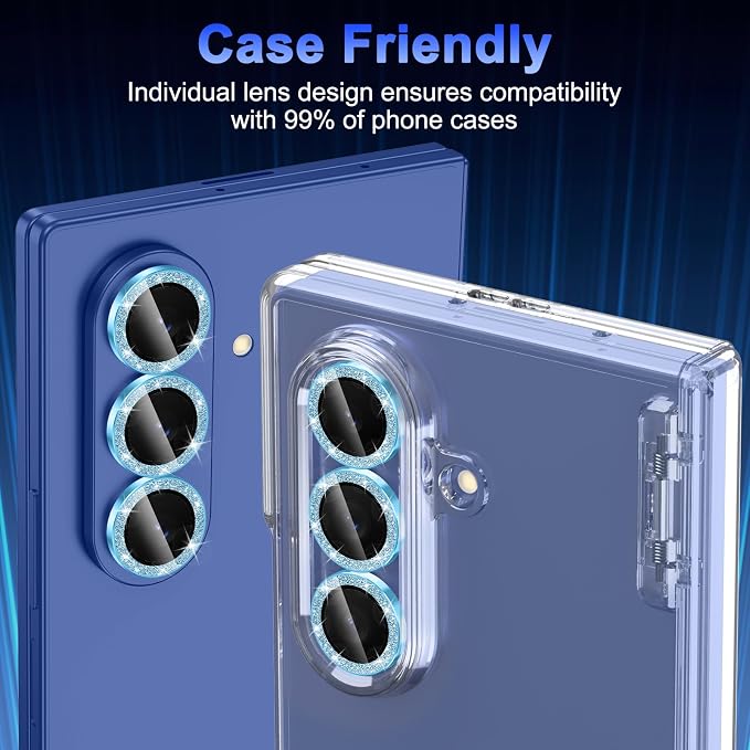Meshine for Samsung Galaxy Z Fold 8 Ultra Camera Lens Protector,Scratch Proof,Strong Adsorption,9H Hardness with Metal Ring Camera Cover,Case Friendly,Accessories Lens Protector,Glitter Blue - Image 6