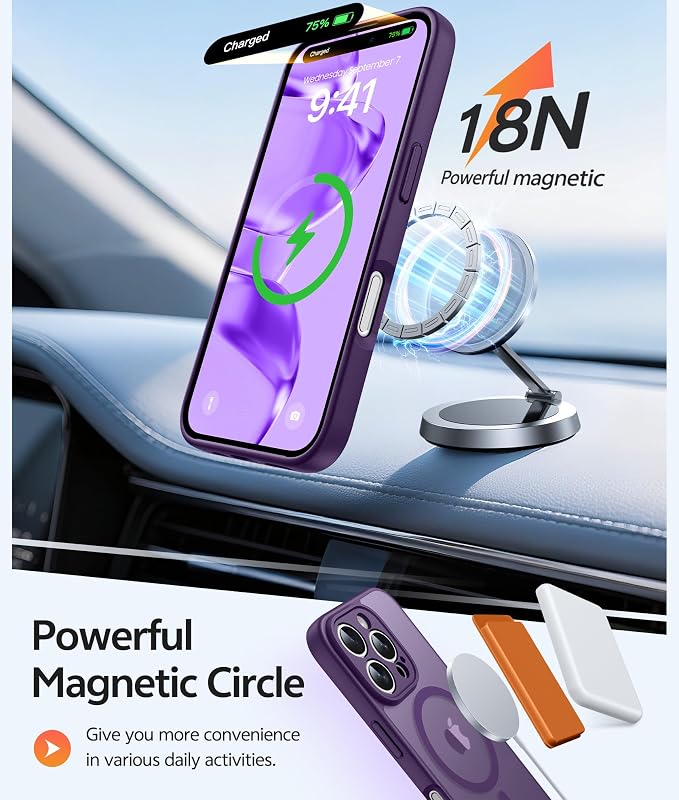 FNTCASE for iPhone 16 Pro Case, Fit for Magsafe, with Screen Protector | Full Camera Protection, Translucent Matte, 14FT Military Grade Drop Proof, Shockproof Protective Phone Cover, Purple - Image 3