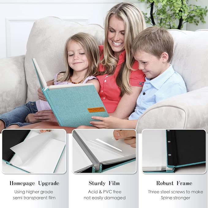 Spbapr Large Photo Album Self Adhesive Magnetic Scrapbook,DIY Scrapbook Album for 4x6 5x7 8x10 Picture,60 Pages Linen Cover Memory Book for Wedding Family Baby Pets, with Metallic Pen and Scraping - Image 3
