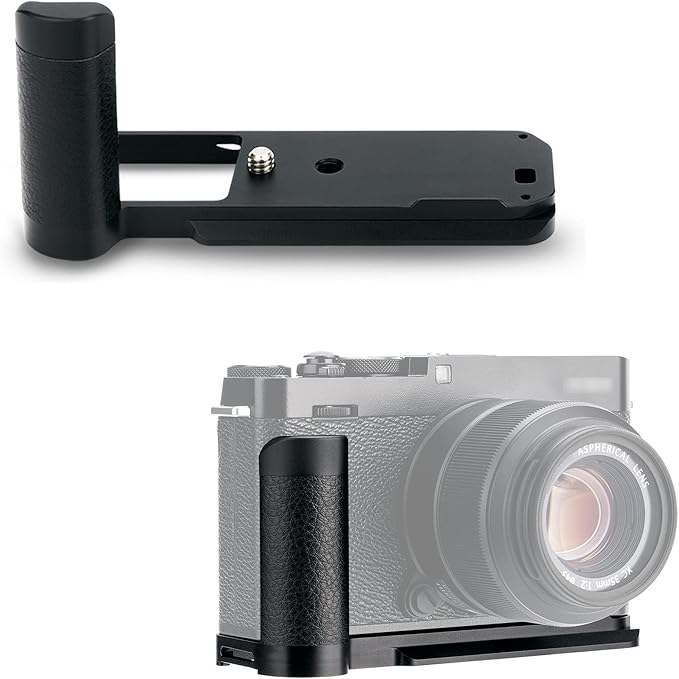 JJC MHG-XE4 Metal Hand Grip L-Bracket for Fuji X-E4 Camera(Not for X-E5) | Anti-Slip Pads, Arca Swiss Quick Release Plate, Extra 1/4"-20 Tripod Hole & Hand Strap Hole by JJC