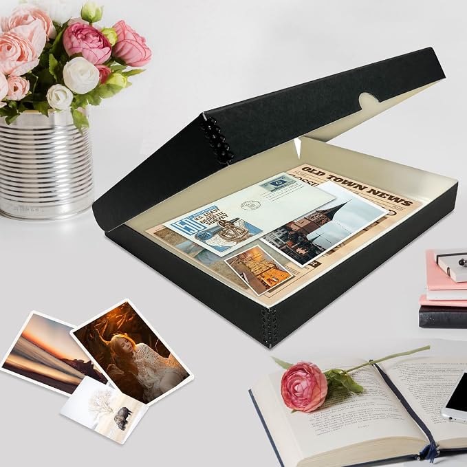 Lineco Clamshell Archival Storage Box, 11x14x1.75 Inch, Black, Pack of 2 | Acid-Free with Metal Edge Boxboard, Organize and Store Photos Documents Cards Negatives Magazine Prints Family Records DIY - Image 7