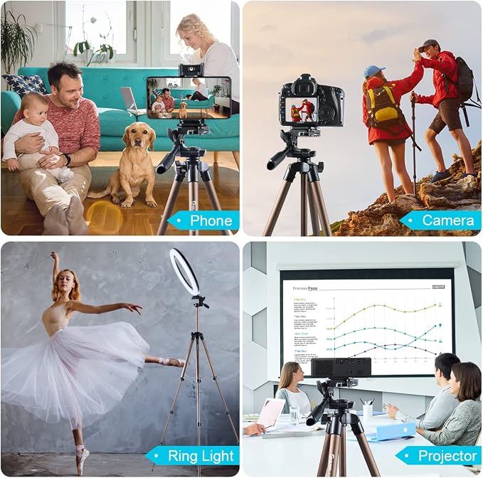 Endurax 60'' Tripod for Camera Canon Nikon DSLR, Camera Phone Tripod with Universal Holder, Carry Bag, Max. Load 6.6 lbs | 360° Pan Head, Universal Phone Holder & Carry Bag; Lightweight Aluminum for Easy Travel - Image 7